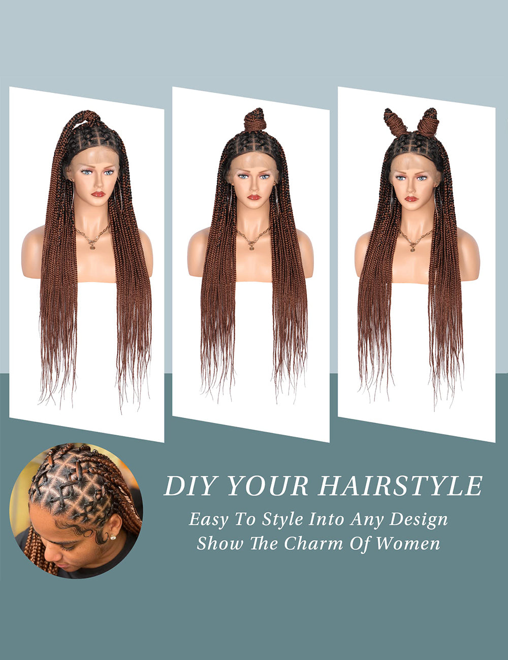 36 Inch Knotless Full Double Lace Box Braided Wigs-7