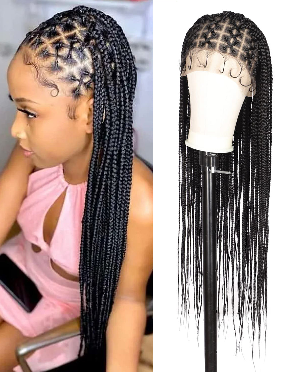 36 Inch Knotless Full Double Lace Box Braided Wigs