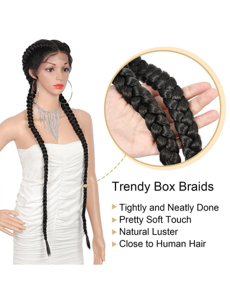 36 Inch Lace Front 2 Dutch Braids Cornrow Braided Wigs-3