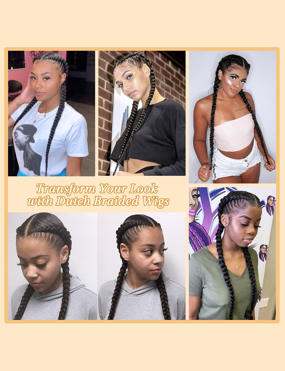 36 Inch Lace Front 2 Dutch Braids Cornrow Braided Wigs-7