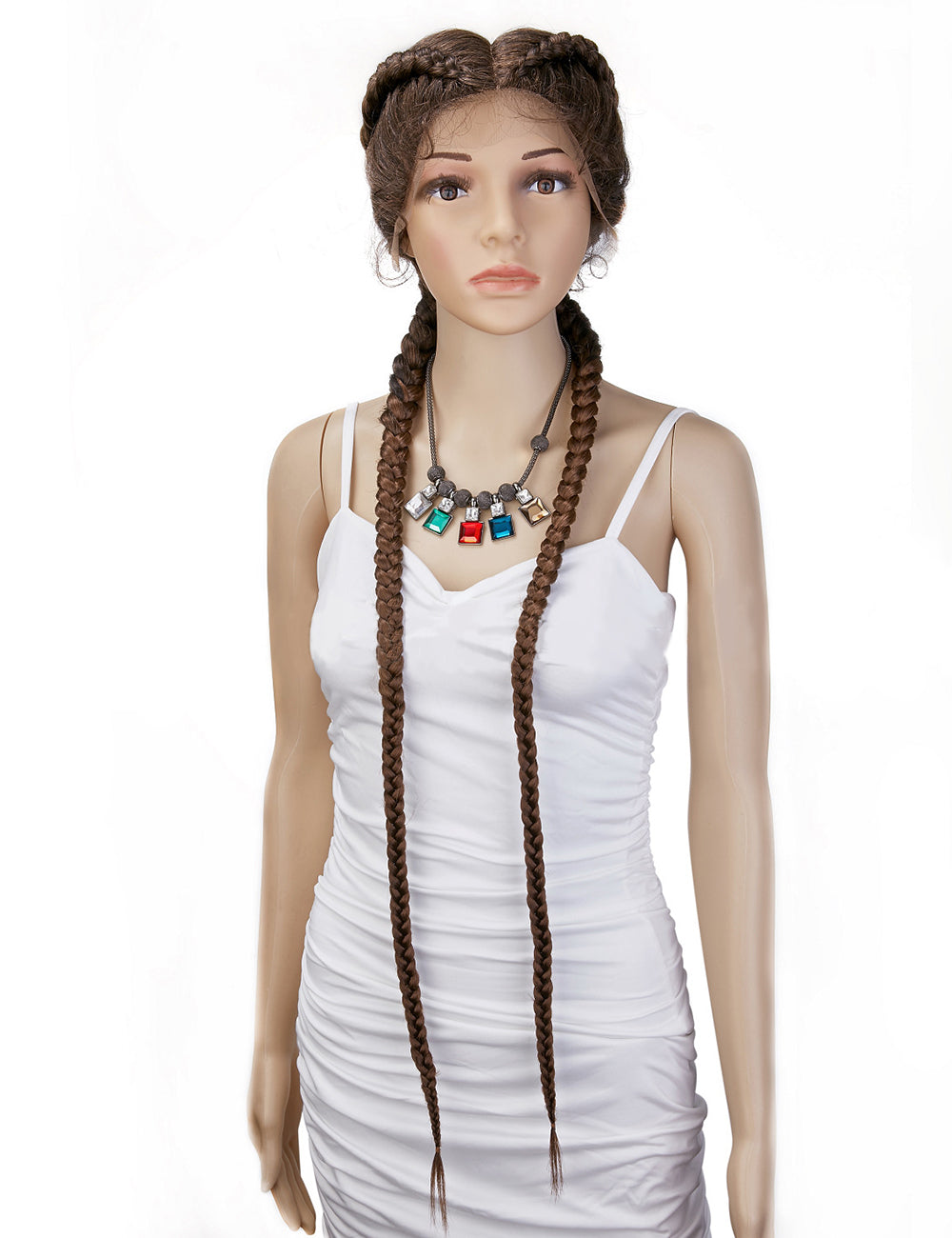 36 Inch Lace Front 2 Dutch Braids Cornrow Braided Wigs-9