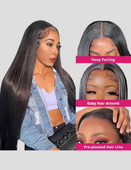4x4 Lace Closure Wig Straight Hair Wig 250% Density 30 Inch Brazilian Human Hair Wig-3
