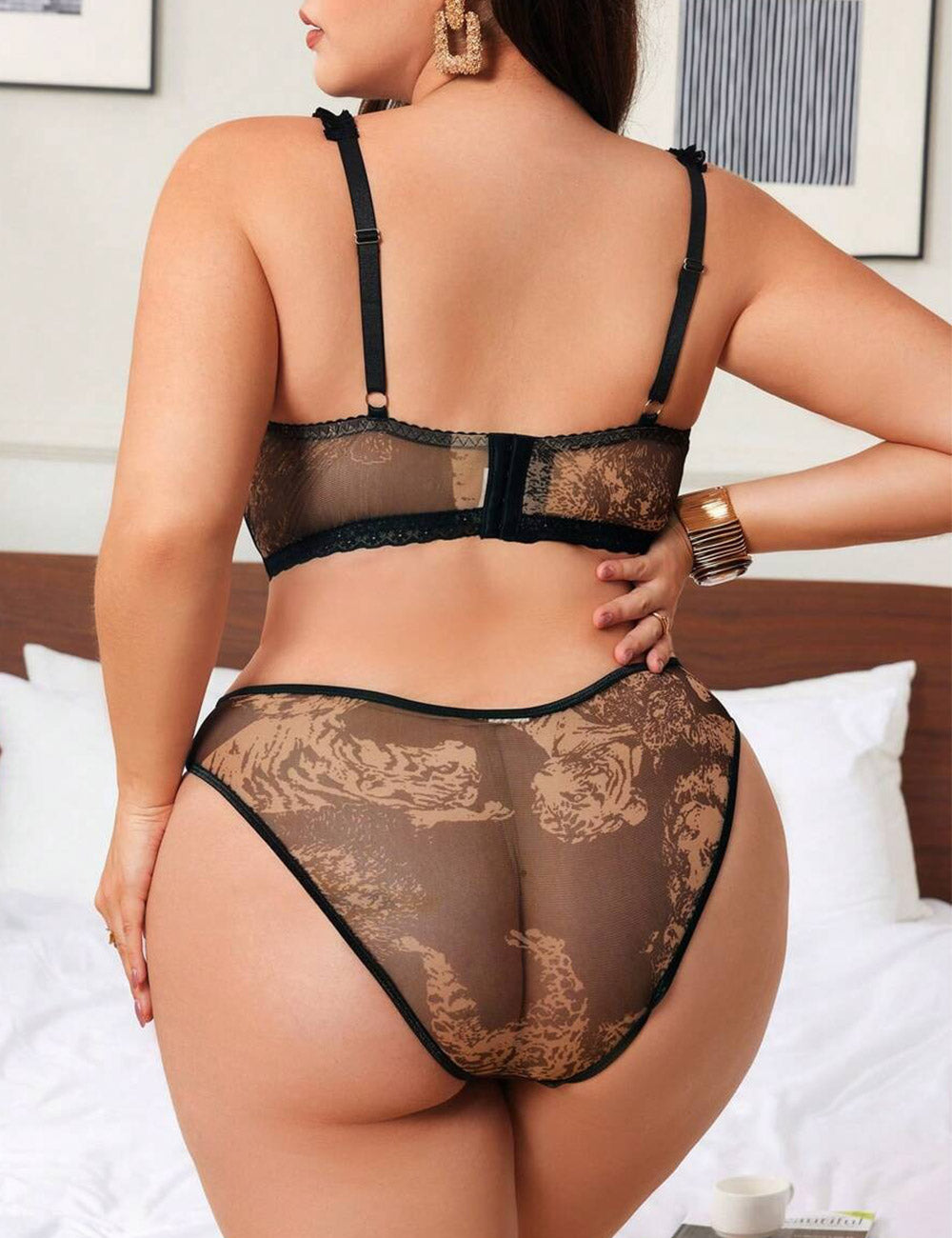 Plus Size Leopard Print Lace Lingerie Set