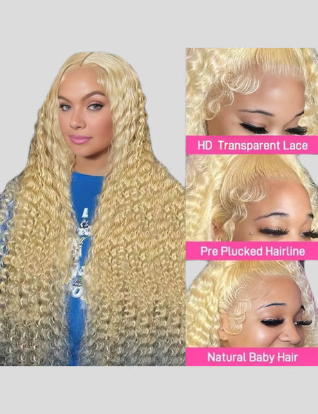 613 Deep Wave Wig Blonde Human Hair Lace Front Wigs HD Transparent 13x4 Lace Front Wig-2