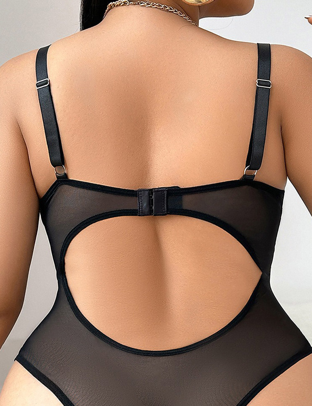 Plus Size Black Faux Leather Lace-Up Bodysuit