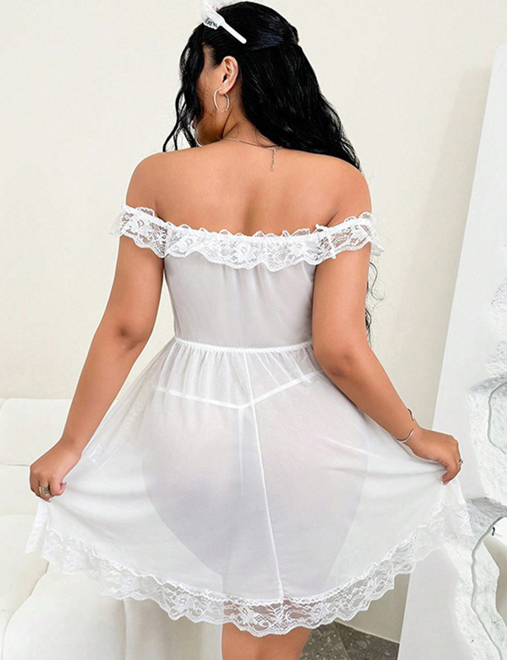 Plus Size White Lace Off Shoulder Nurse Costume