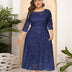 8XL Women Plus Size Evening Dress Hollow Lace Pocket Dress-1