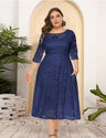 8XL Women Plus Size Evening Dress Hollow Lace Pocket Dress-1