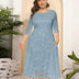 8XL Women Plus Size Evening Dress Hollow Lace Pocket Dress-10