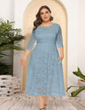 8XL Women Plus Size Evening Dress Hollow Lace Pocket Dress-10