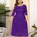 8XL Women Plus Size Evening Dress Hollow Lace Pocket Dress-11