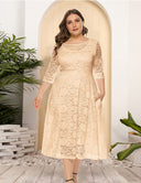 8XL Women Plus Size Evening Dress Hollow Lace Pocket Dress-3