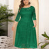 8XL Women Plus Size Evening Dress Hollow Lace Pocket Dress-4