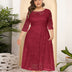 8XL Women Plus Size Evening Dress Hollow Lace Pocket Dress-5