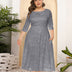 8XL Women Plus Size Evening Dress Hollow Lace Pocket Dress-8