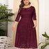 8XL Women Plus Size Evening Dress Hollow Lace Pocket Dress-9