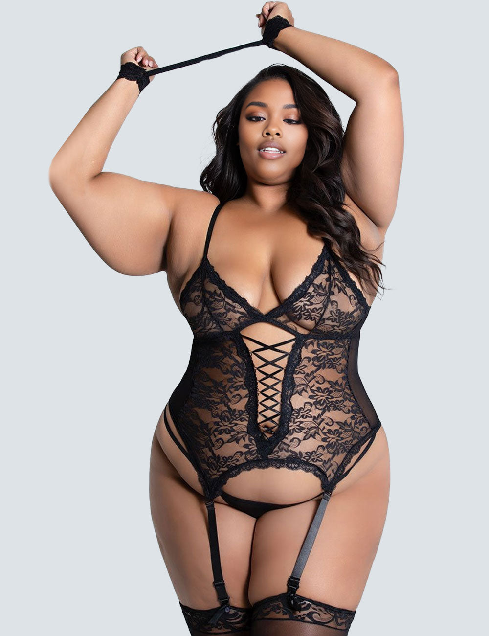 8XL Women Plus Size Lace Temptation Front Strap Garter Babydoll