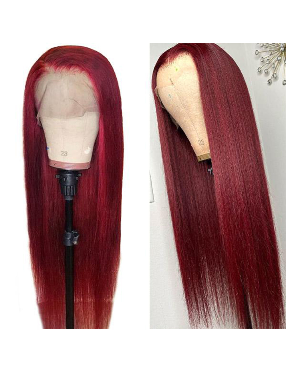 99J Burgundy Lace Wig Transparent T Lace Part Wig Straight Human Hair Wigs Beauty-2