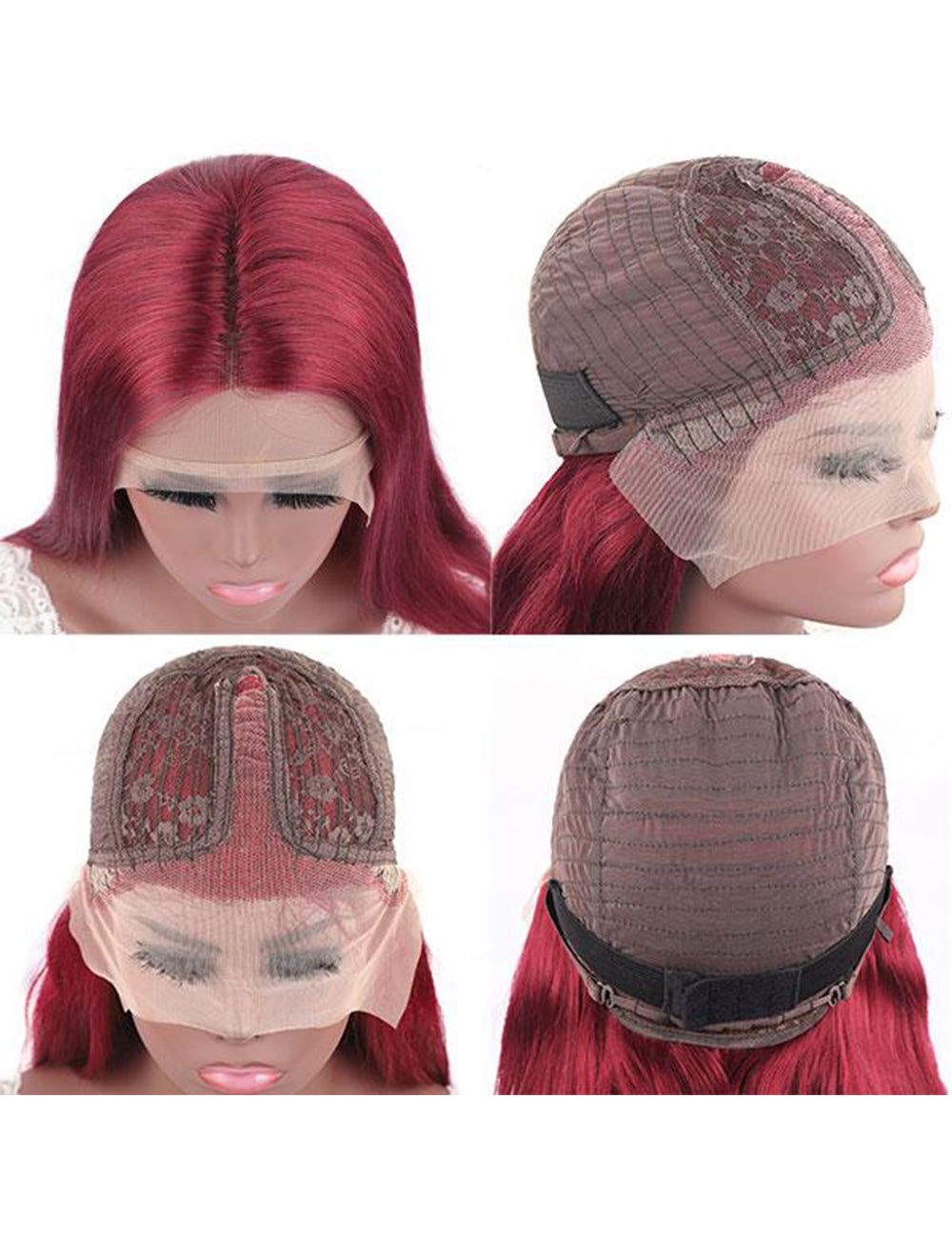 99J Burgundy Lace Wig Transparent T Lace Part Wig Straight Human Hair Wigs Beauty-6