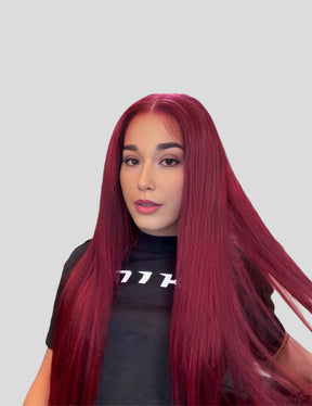 99J Burgundy Lace Wig Transparent T Lace Part Wig Straight Human Hair Wigs Beauty