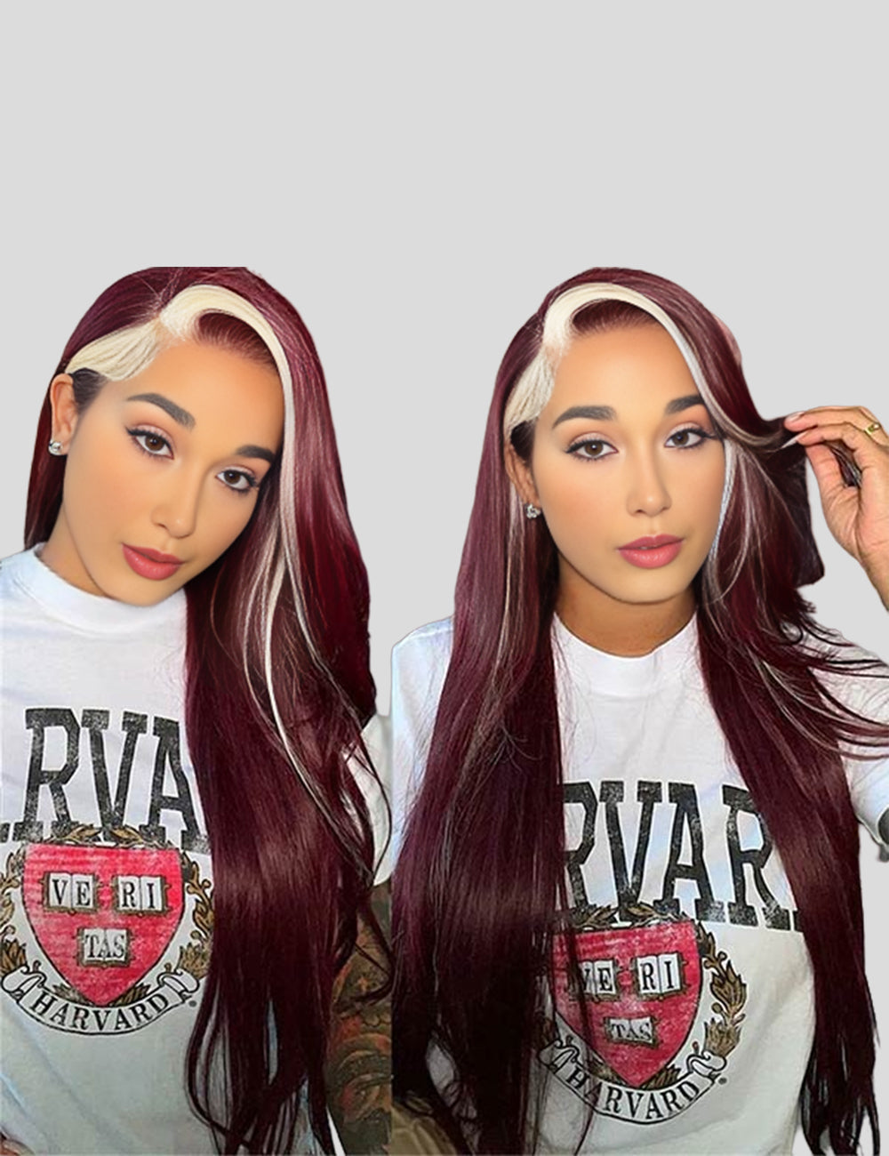 99J Burgundy with 613 Blonde Highlights 13x4 Bone Straight Skunk Stripe Wig HD Lace Wigs-2