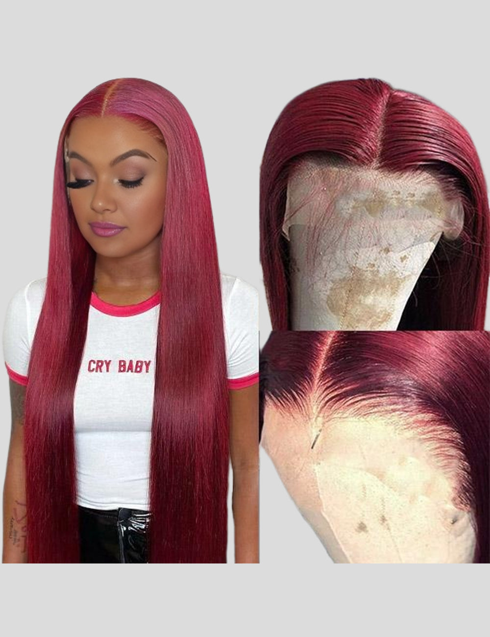 99J Lace Front Wig Burgundy Human Hair Wig Transparent HD Lace Wig Straight and Body Wave Human Hair Wigs-4
