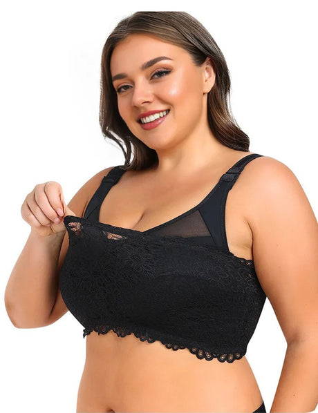9XL Women Plus Size Black Full Cup Thin Bra for Side Breasts