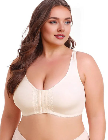 9XL Women Plus Size Front Closure Posture Wireless Back Support Bra | PRUSES-3