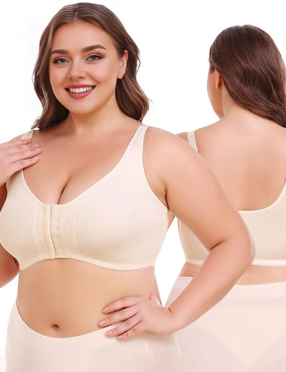 9XL Women Plus Size Front Closure Posture Wireless Back Support Bra | PRUSES-4