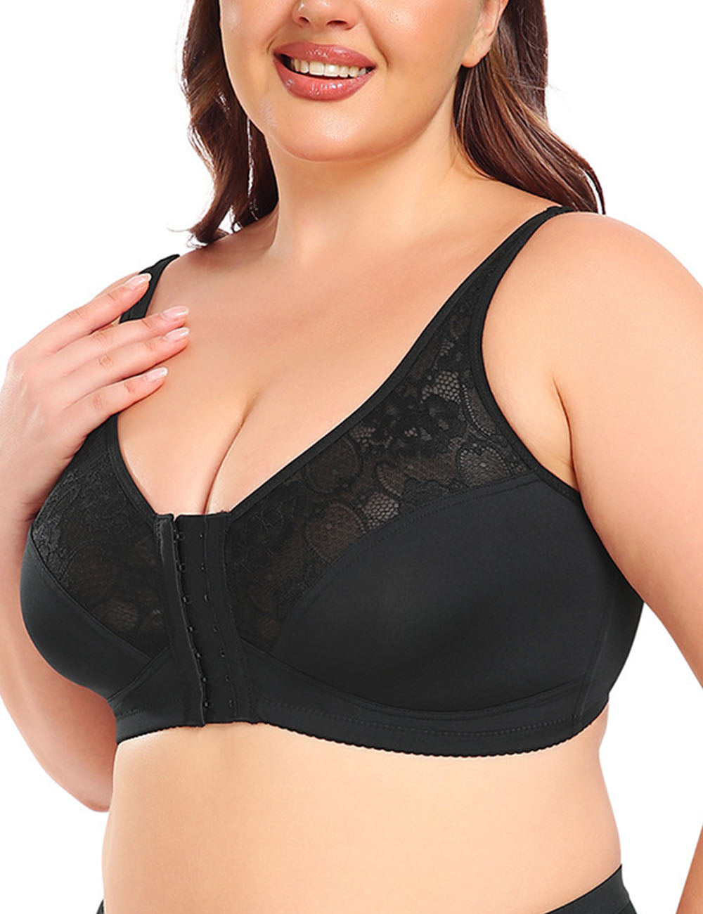 9XL Women Plus Size Lace Front Button Thin Bra | PRUSES-1