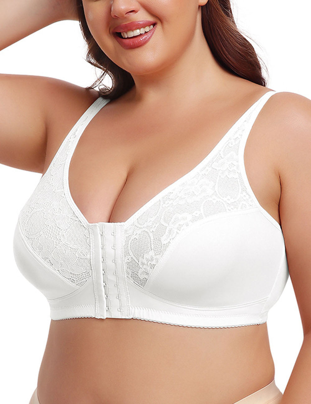 9XL Women Plus Size Lace Front Button Thin Bra | PRUSES-3