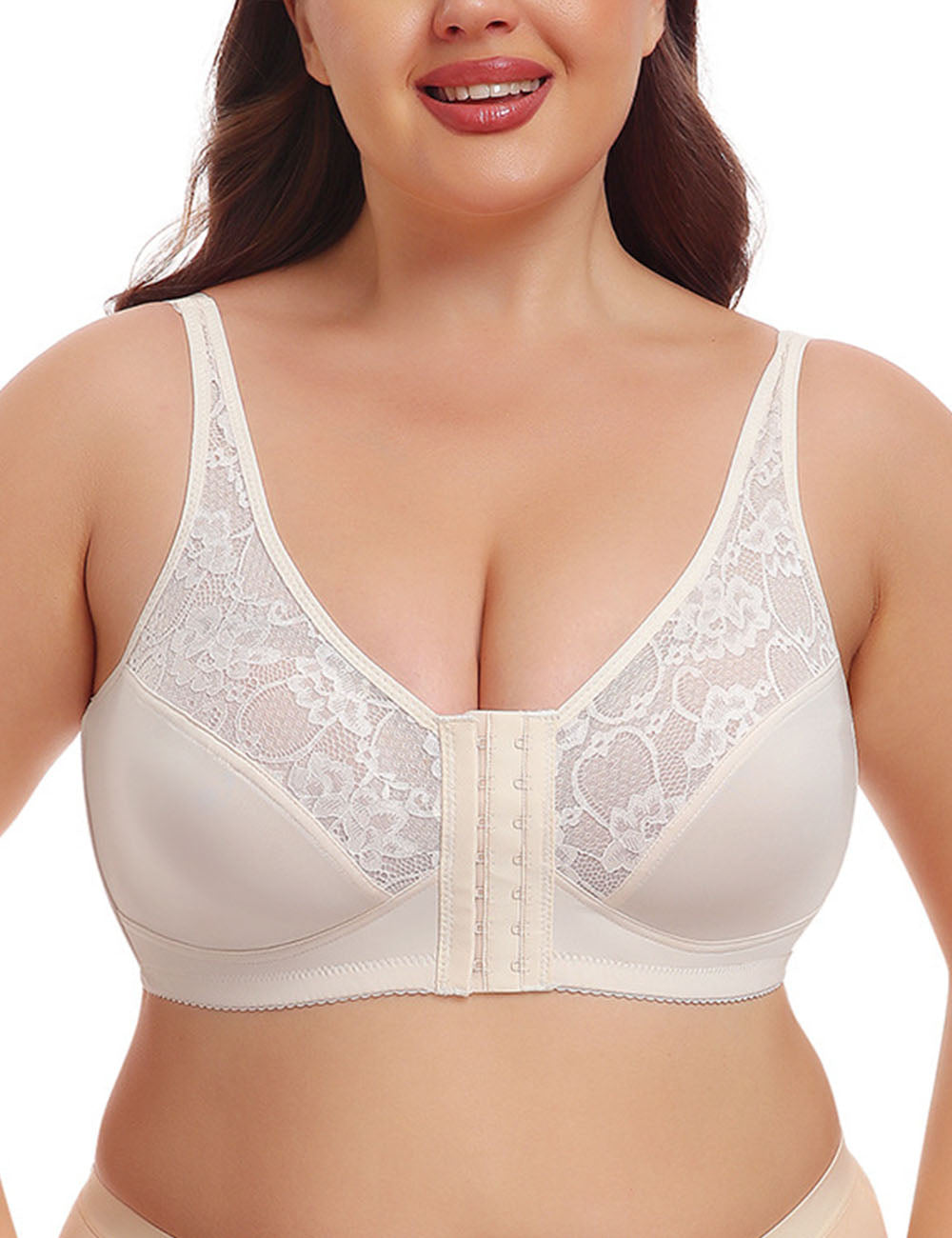 9XL Women Plus Size Lace Front Button Thin Bra | PRUSES-4
