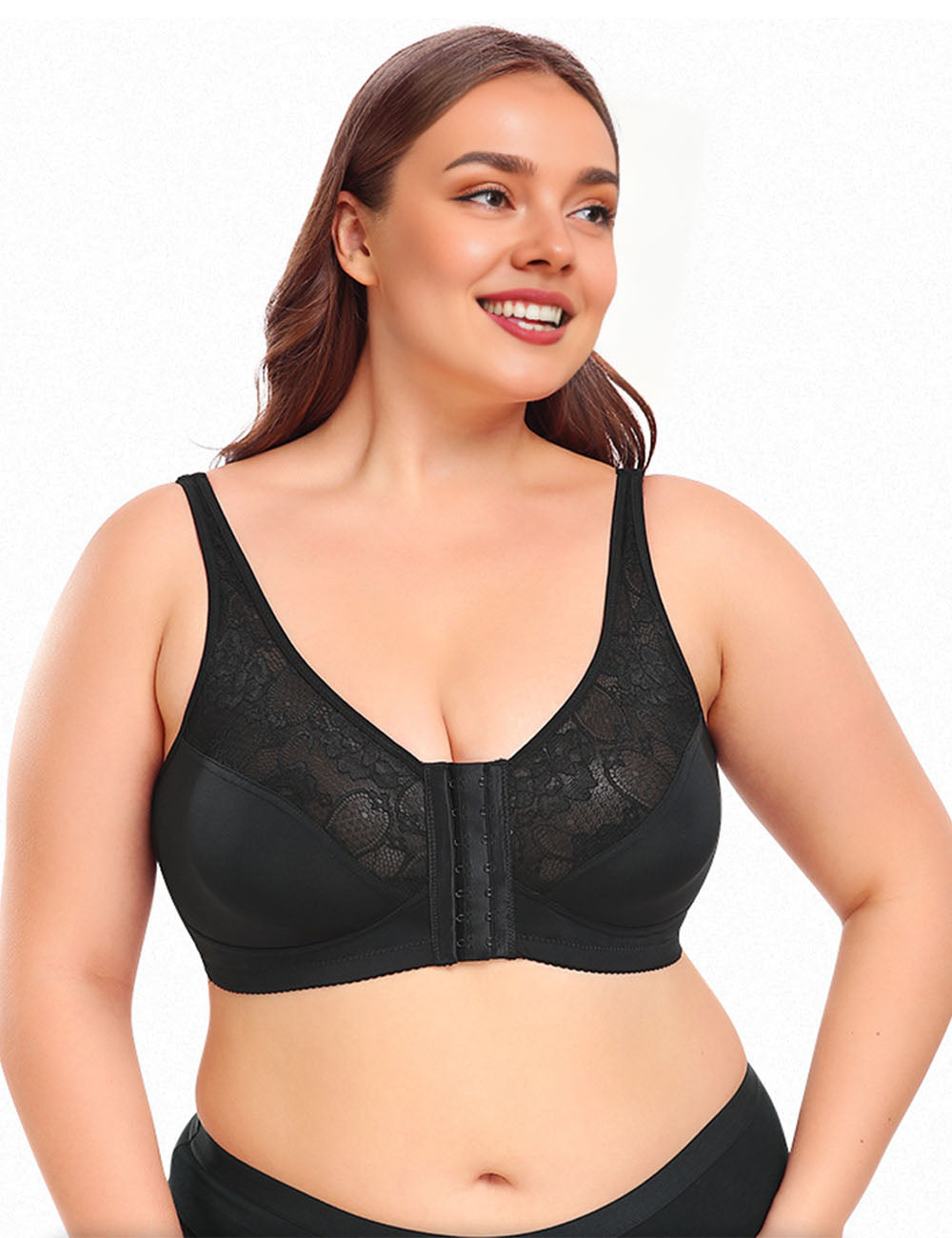 9XL Women Plus Size Lace Front Button Thin Bra | PRUSES