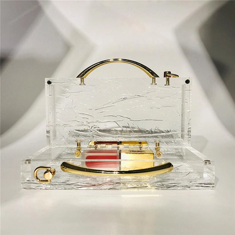 Acrylic Bubble Top Handle Clear Clutch Bag With Transparent Chain