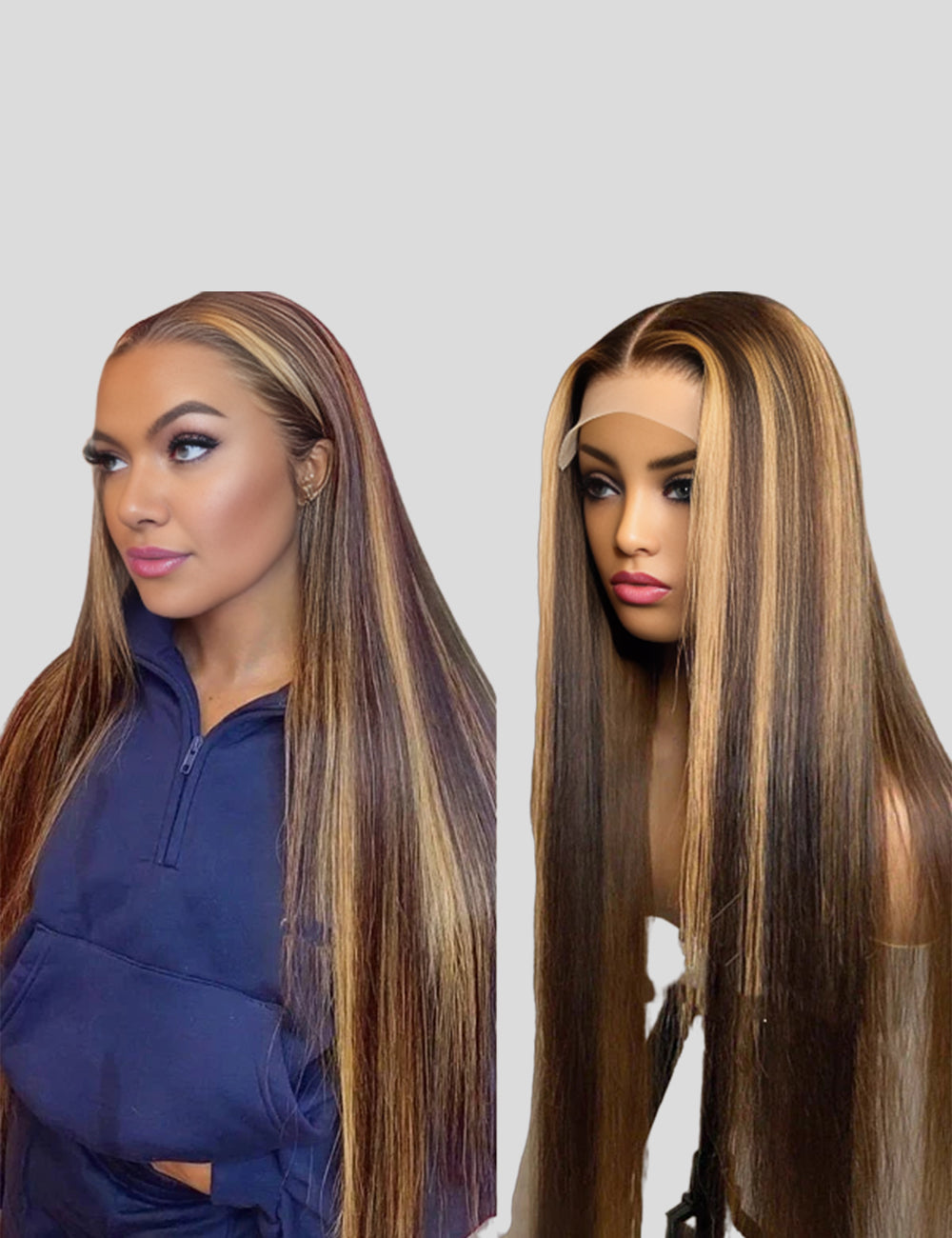 Balayage Highlight Wig Glueless Straight Human Hair Wigs 13x4 Lace Frontal Wig-1