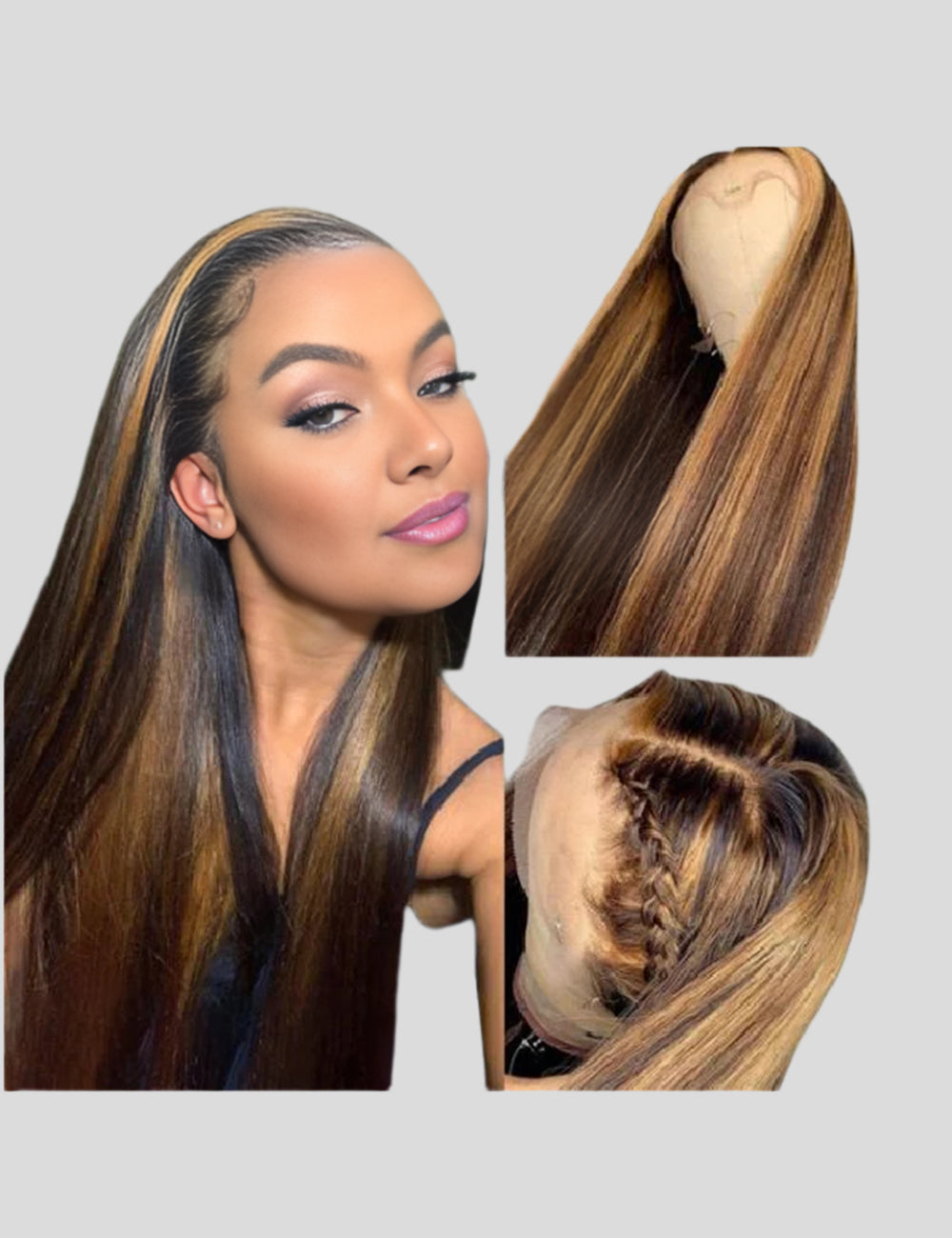 Balayage Highlight Wig Glueless Straight Human Hair Wigs 13x4 Lace Frontal Wig-4