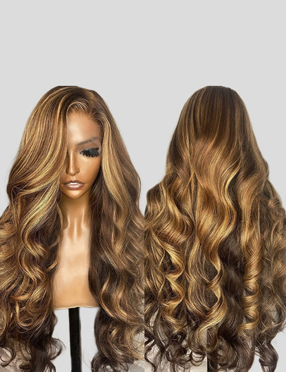 Balayage Highlight Wigs Body Wave 13x4 Lace Front Wigs HD Frontal Lace Wigs-3