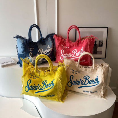Beach Large Capacity Handmade Tassel Print Tote Bag |PRUSES-10