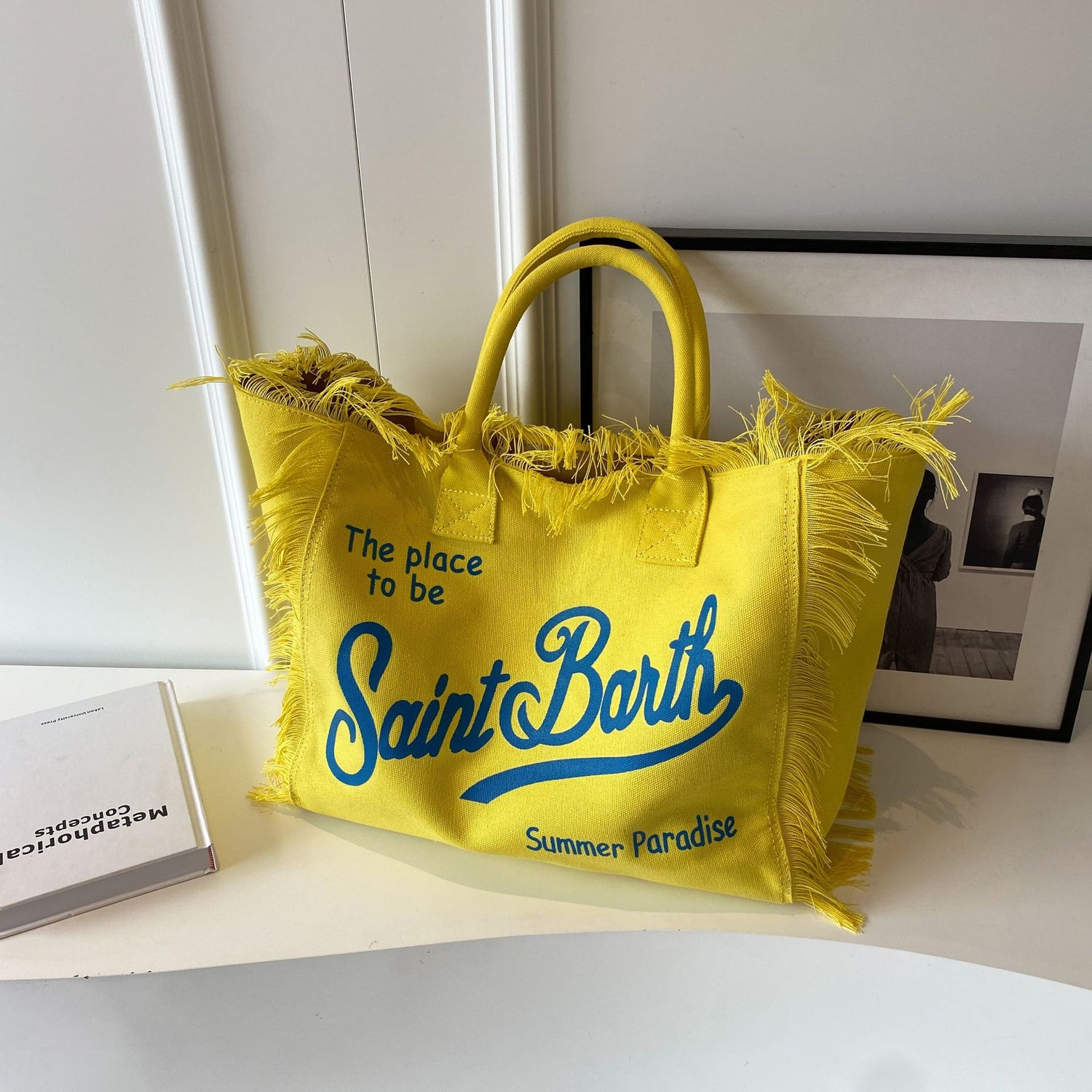 Beach Large Capacity Handmade Tassel Print Tote Bag |PRUSES-6