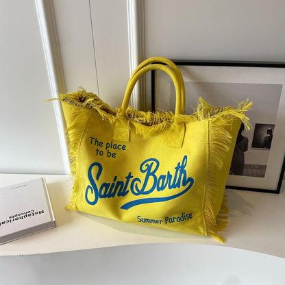 Beach Large Capacity Handmade Tassel Print Tote Bag |PRUSES-6