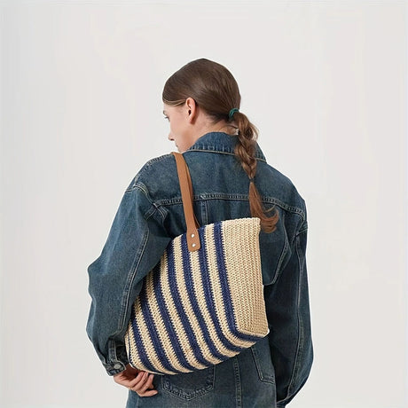 Beach bag straw tote bag handmade woven bag for women |PRUSES-1