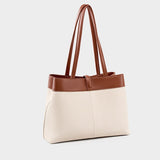 Beige Genuine Leather Big Totes Twist Lock Handbags For Work | PRUSES