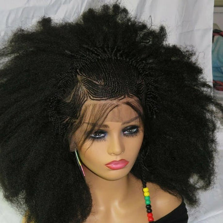 Black Braided Lace Wig 13" by 4" Lace Closure Feed in Cornrows Handmade NWT