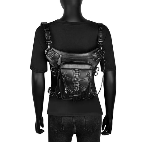 Black Belt Pocket Punk Waist Bag Women's Motorcycle Bag| PRUSES-1