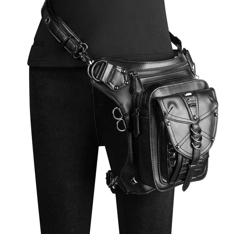 Black Belt Pocket Punk Waist Bag Women's Motorcycle Bag| PRUSES-2