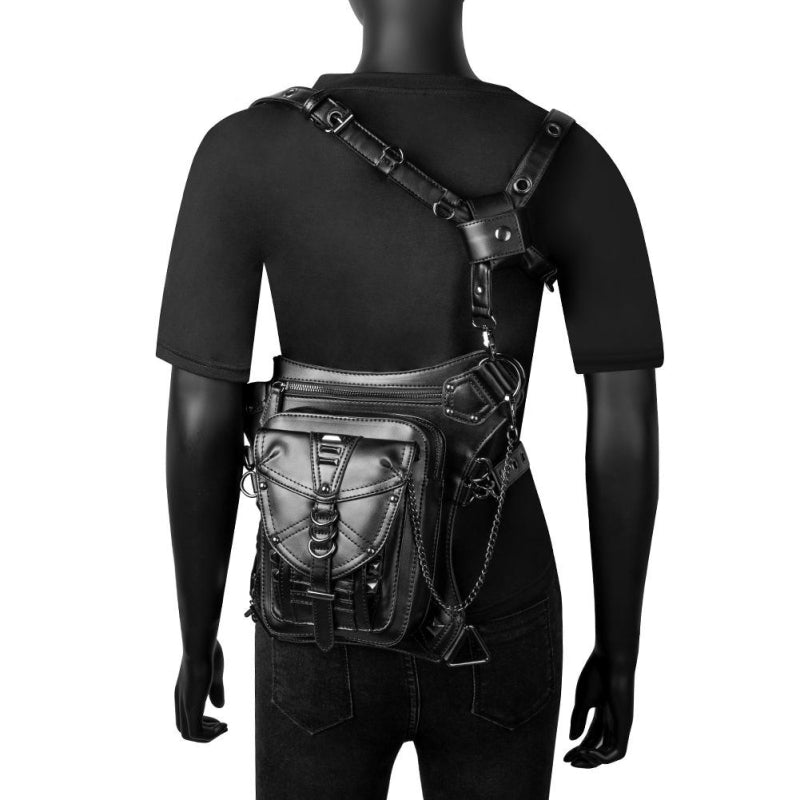 Black Belt Pocket Punk Waist Bag Women's Motorcycle Bag| PRUSES-3