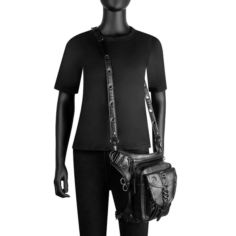 Black Belt Pocket Punk Waist Bag Women's Motorcycle Bag| PRUSES-4