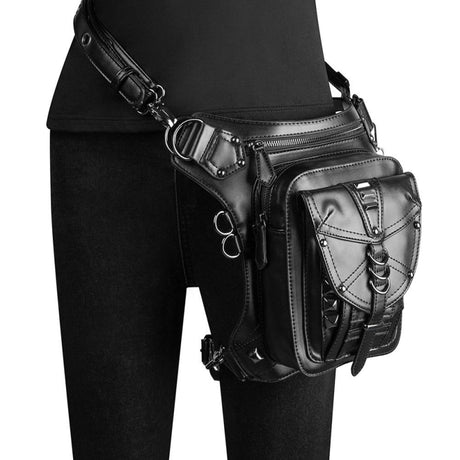 Black Belt Pocket Punk Waist Bag Women's Motorcycle Bag| PRUSES-5