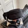 Black Canvas Fanny Pack Wide Strap Crossbody Waist Bags | PRUSES-1