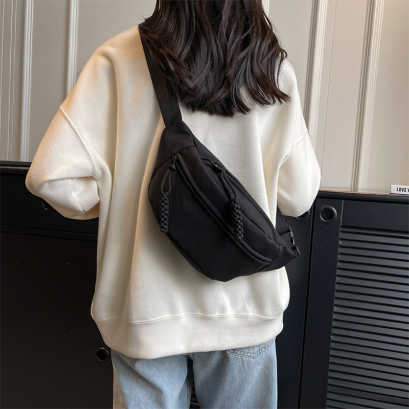 Black Canvas Fanny Pack Wide Strap Crossbody Waist Bags | PRUSES